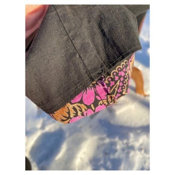 60s Cotton Day Dress Midi Groovy Floral Paisley Print Black Pink Yolk Waist - Picture 12 of 16